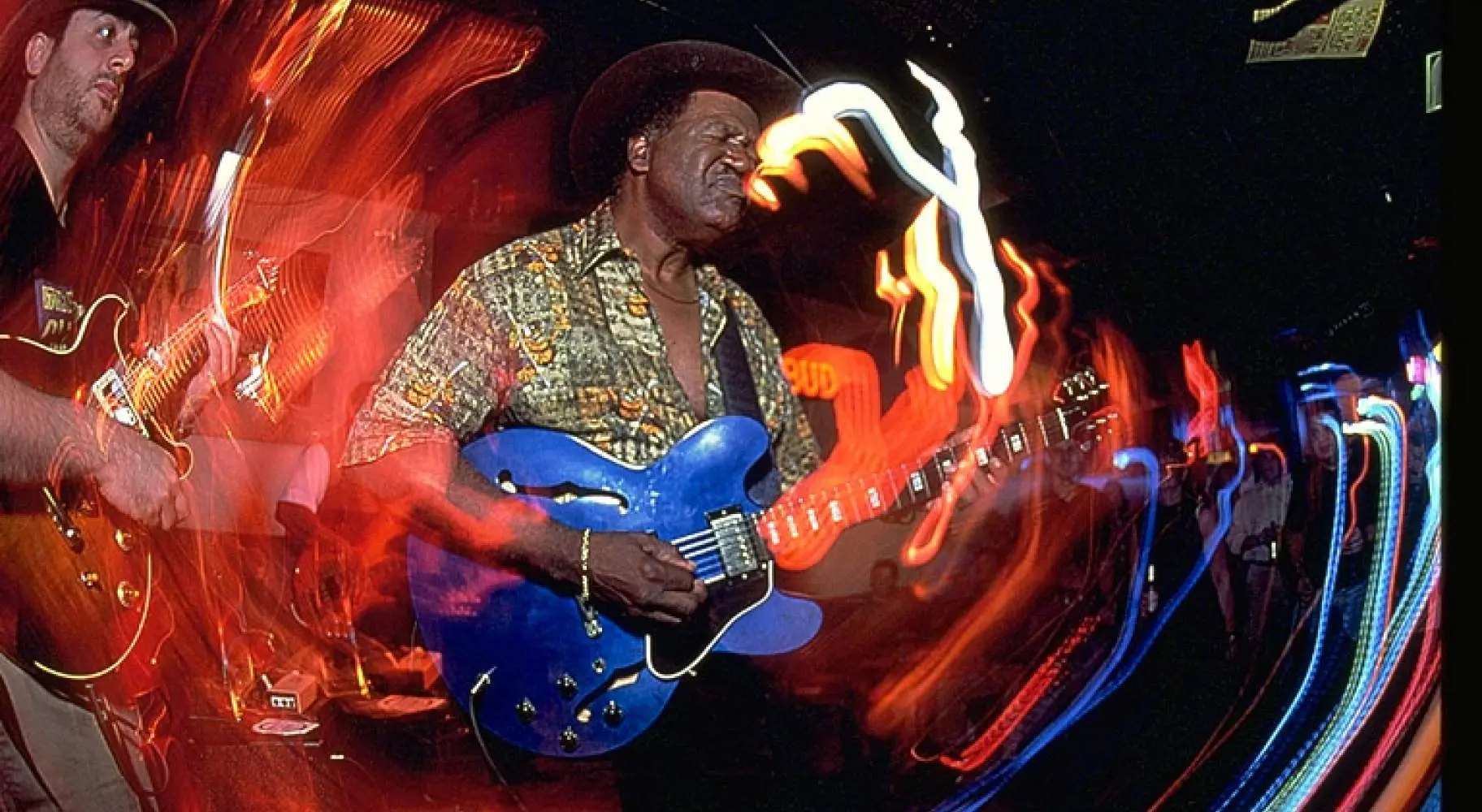 A guitarist playing at the Rock 'Til The Drop event on New Year's Eve at the Hard Rock Cafe in Chicago